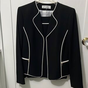 TAHARI Suit Black Jacket with White Trim and Skirt